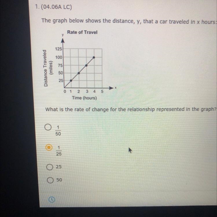 The graph below shows the distance, y, that a car traveled in x hours:-example-1