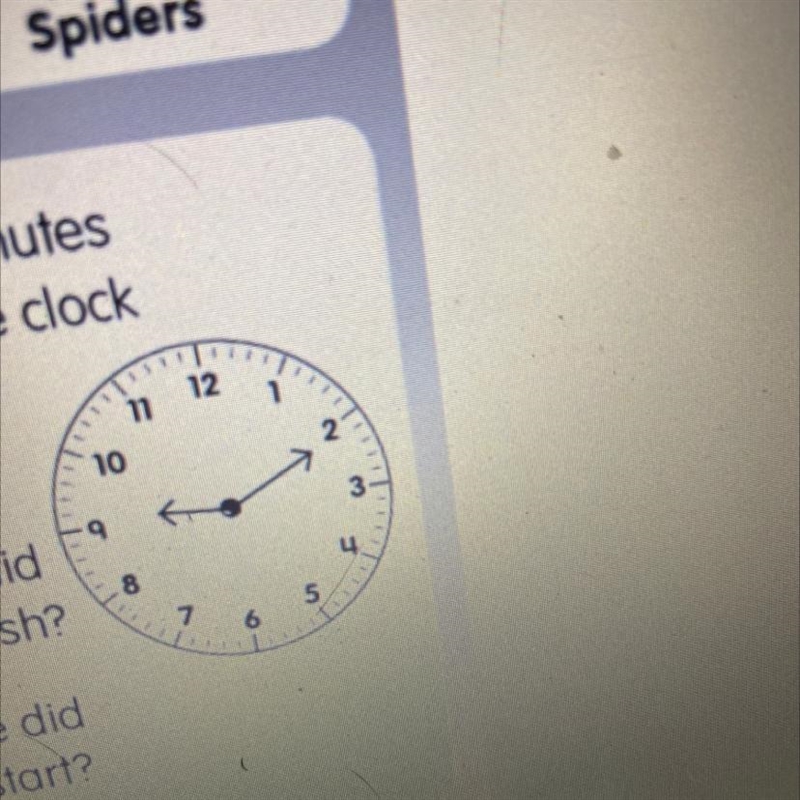 A spider spent 50 minutes spinning its web. The clock shows the time the spider finished-example-1