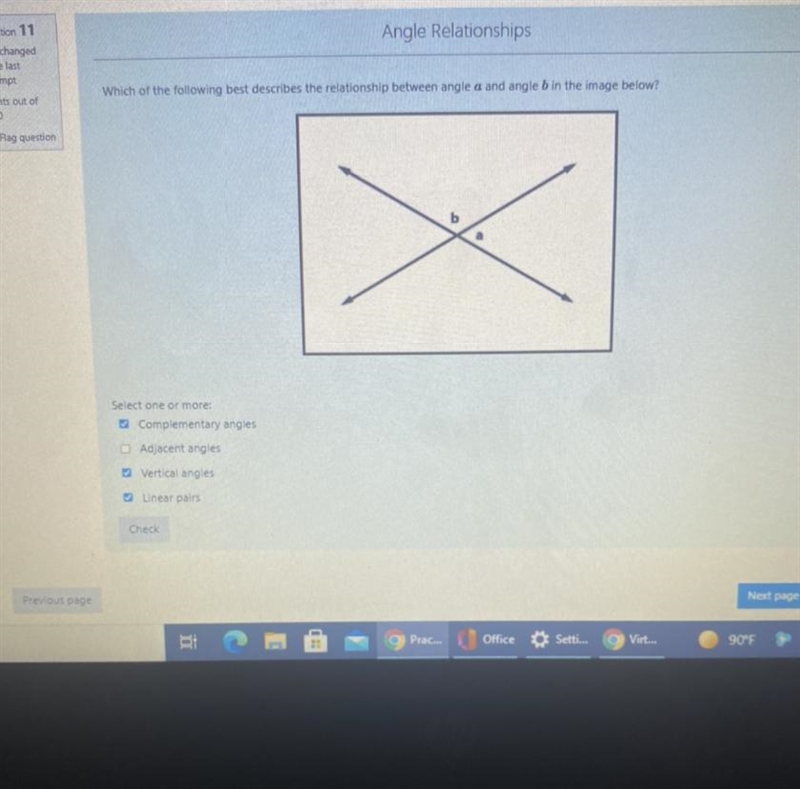 Which of the following best describes the relationship between angle a and angle bin-example-1