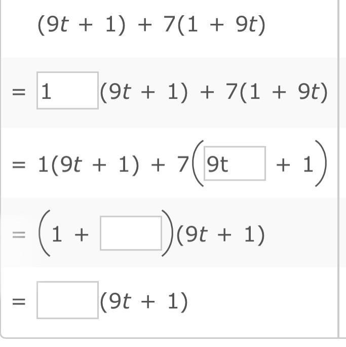 (9t + 1) + 7(1 + 9t) Complete the missing expressions!!-example-1