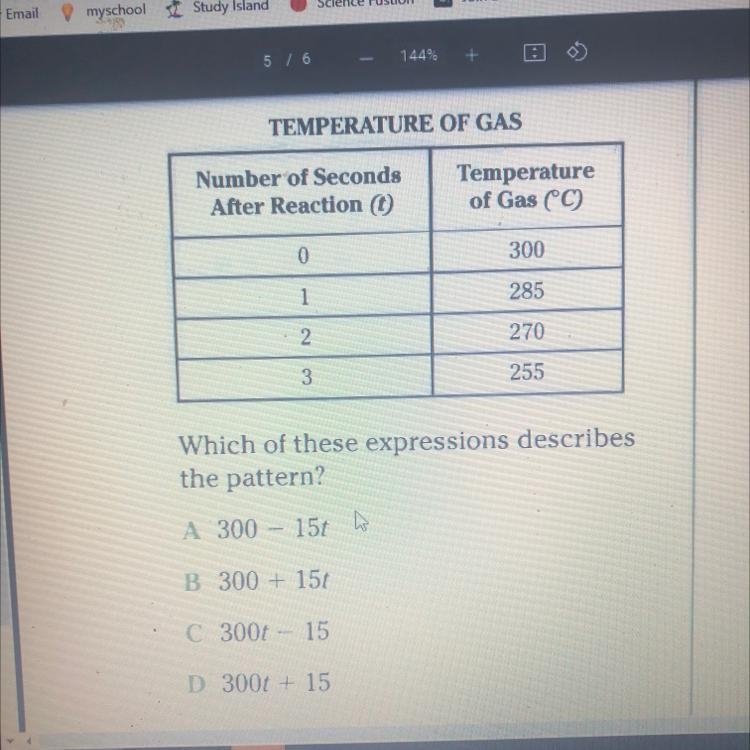 In a chemistry experiment, the temperature of a gas, in degrees Celsius, followed-example-1