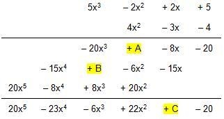 Using the Vertical Method to multiply these two polynomials, fill in the values for-example-1