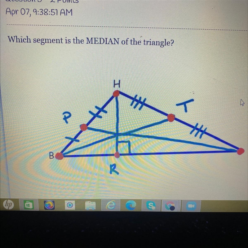 Which segment is the MEDIAN of the triangle?-example-1