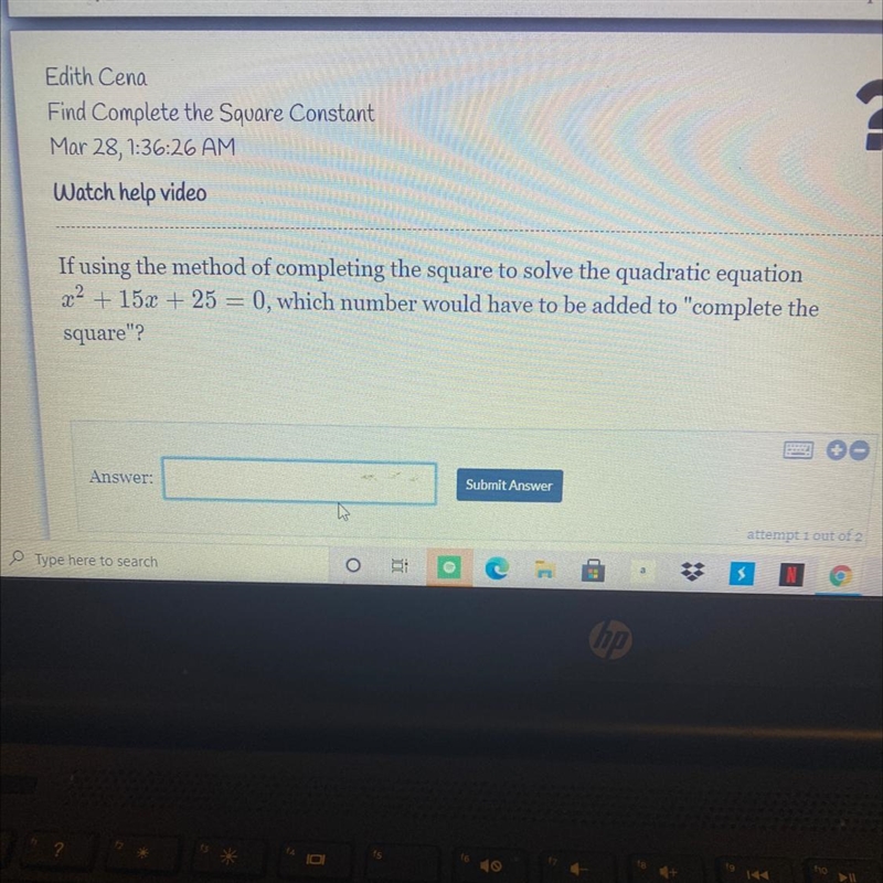 If using the method of completing the square to solve the quadratic equation x? + 15x-example-1