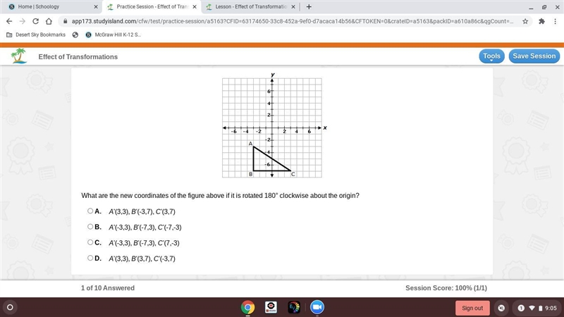 What are the new coordinates of the figure above if it is rotated 180° clockwise about-example-1