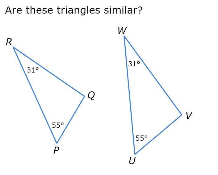 Are these triangles similar? If yes, write a similarity statement. ​-example-1