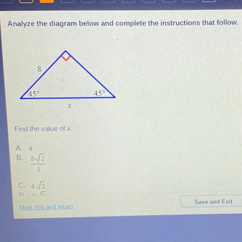 Find the value of x. A. 4 B. 82 2 C. 4.82 D. 83-example-1