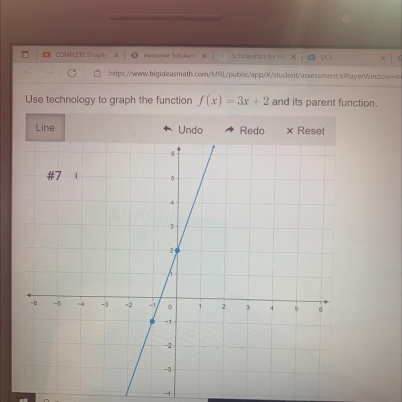 HELP PLZ Coordinates to graph f(x)=3x+2 and it’s parents function (I already graphed-example-1