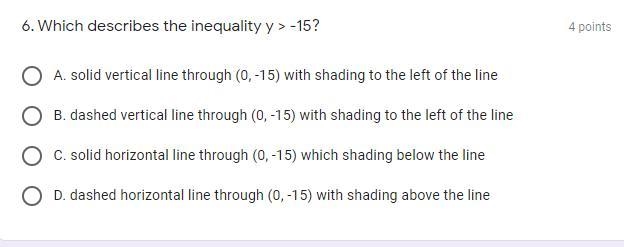 Which describes the inequality y > -15?-example-1