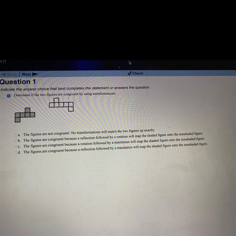 Determine if the two figures are congruent by using transformations-example-1