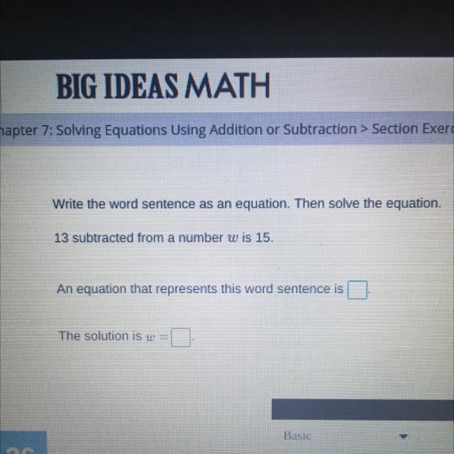 Write the word sentences as an equation. Then solve the equation. 13 subtract from-example-1