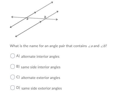 What is the name for an angle pair that contains ∠a and ∠b?-example-1