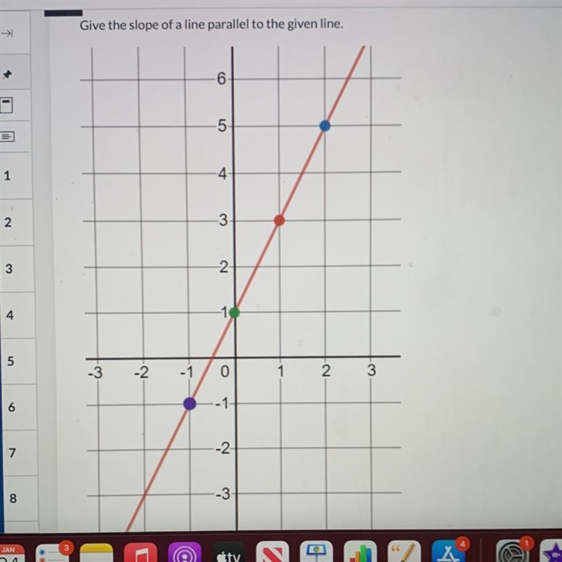 Give the slope of a line parallel to the given line.-example-1