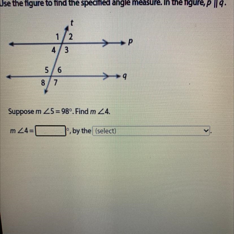 M<5 = 98 degrees , find m< 4-example-1