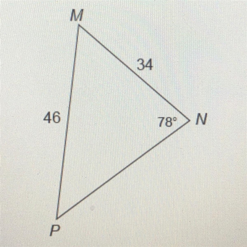 What is the measure of ZP, to the nearest degree? O 44° O 46° 0 58° 0 72°-example-1