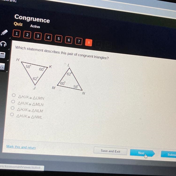 Which statement describes this pair of congruent triangles?-example-1