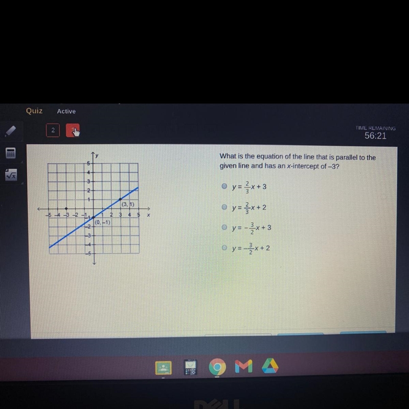 What is the equation of the line that is parallel to the given line and has an x-intercept-example-1