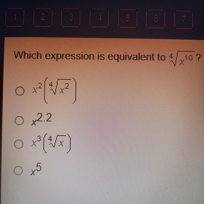 Which expression is equivalent to ,10 ? 4 o O x2.2 o o 5-example-1