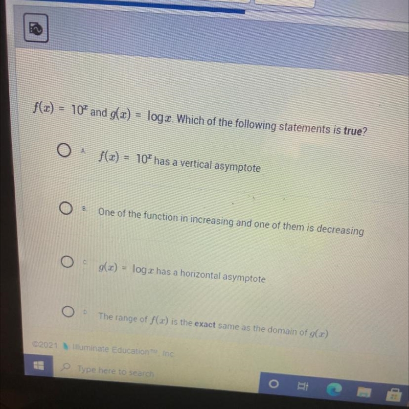 = 10% and g(0) = logo. Which of the following statements is true? O f(3) = 10% has-example-1