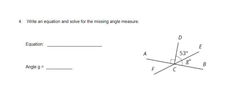 Write an equation and solve for the missing anglemeasure. Equation: _______________________ Angle-example-1