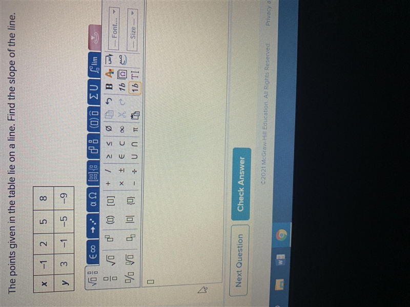 The points given in the table lie on a line. Find the slope of the line.-example-1