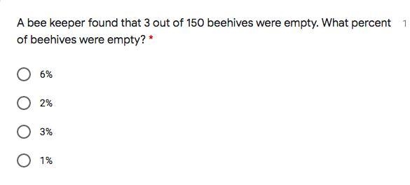 A bee keeper found that 3 out of 150 beehives were empty. What percent of beehives-example-1