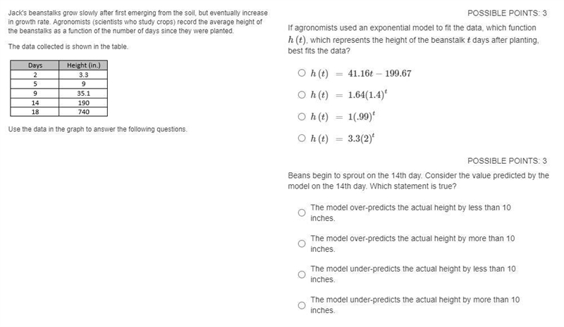 If agronomists used an exponential model to fit the data, which function h(t), which-example-1