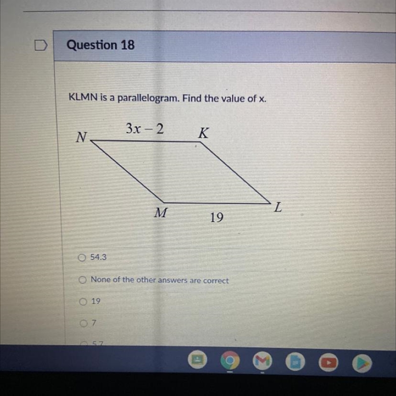 KLMN is a parallelogram. Find the value of x.-example-1