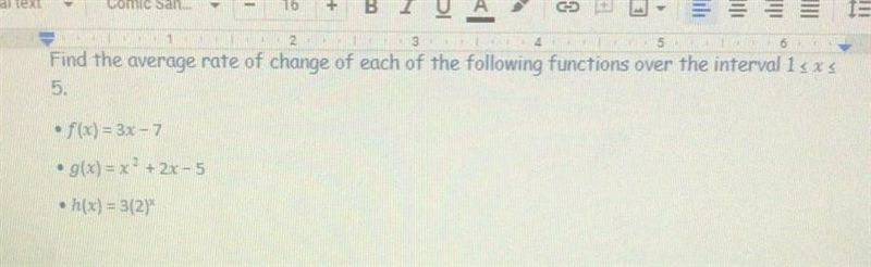 Find the average rage of change of each of the following functions over the interval-example-1