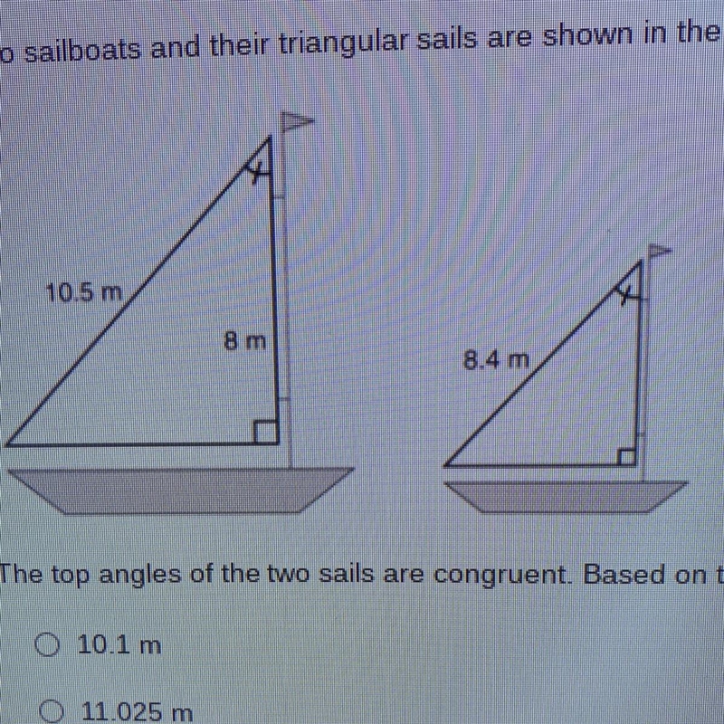 Two sailboats and their triangular sails are shown in the image below. The top angles-example-1