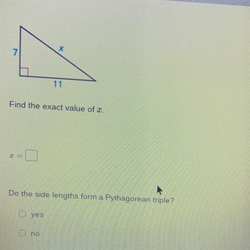 X=____ Do the side length form a Pythagorean triple?-example-1