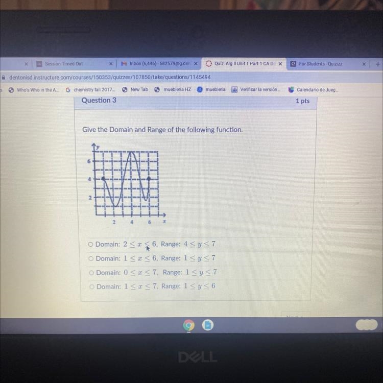 Give the Domain and Range of the following function. 2 2 4 6 O Domain: 2 < X &lt-example-1