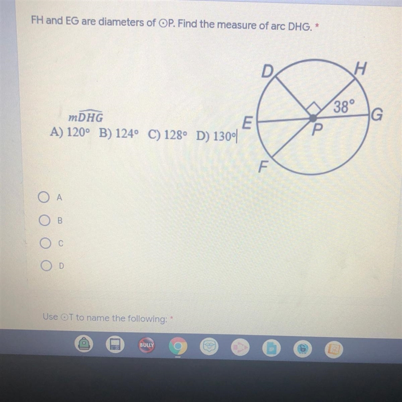 Find the measure of arc DHG-example-1