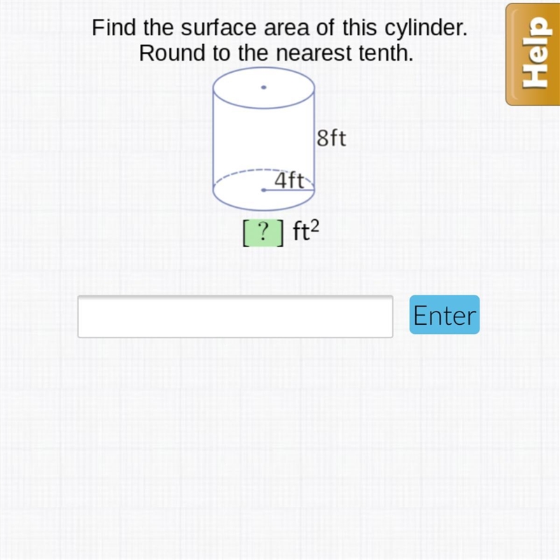 Find the surface area of this cylinder. geometry hw help-example-1