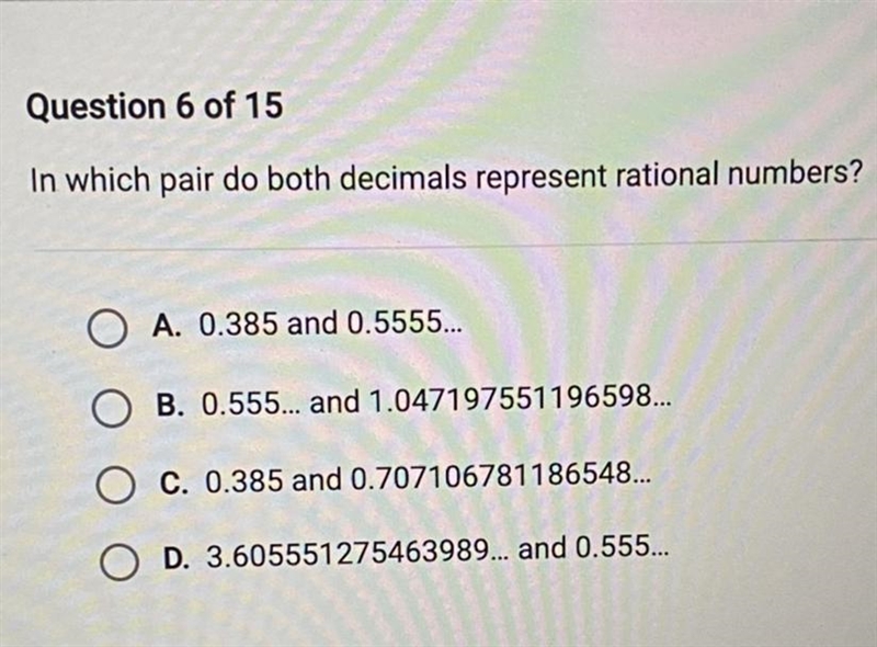 In which pair do both decimals represent rational numbers?-example-1