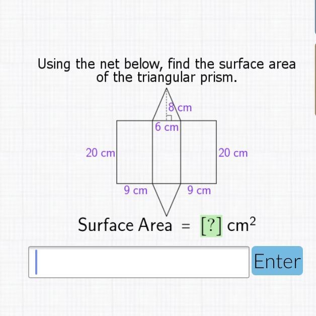 Using the net below, find the surface area of the triangular prism . Don’t try scamming-example-1