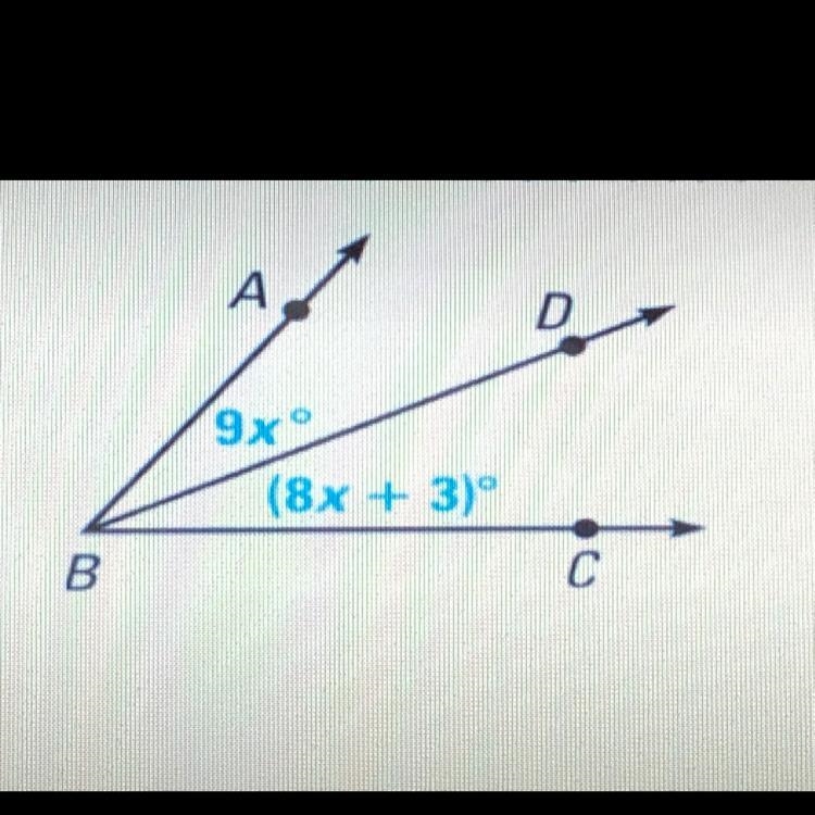 BD bisects ABC. Find the value of x. a.x=3/17 b.x=3 c.x=9 d.x=-3-example-1