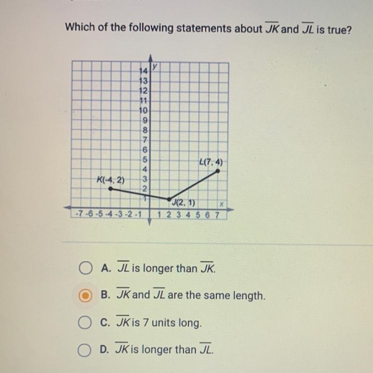 Which of the following statements about UK and UL is true? O A. JL is longer than-example-1