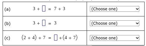 Please Help Me! Fill in the blanks. Then, choose the property of addition you used-example-1