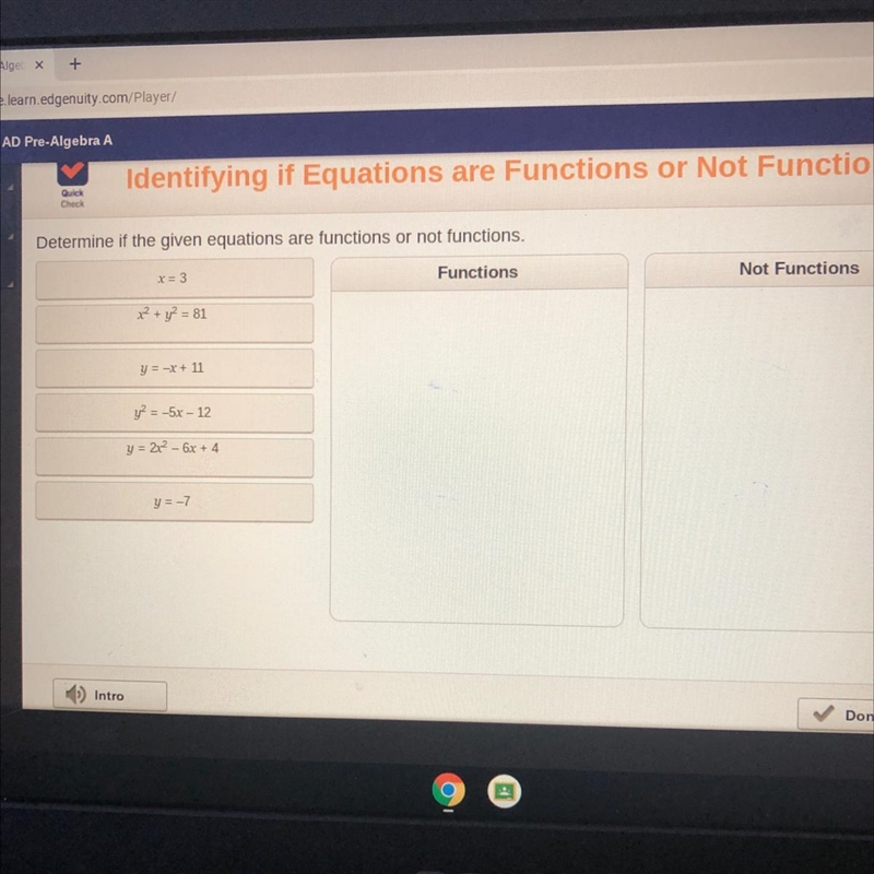 Chec ( 0 Determine if the given equations are functions or not functions. x=3 Functions-example-1