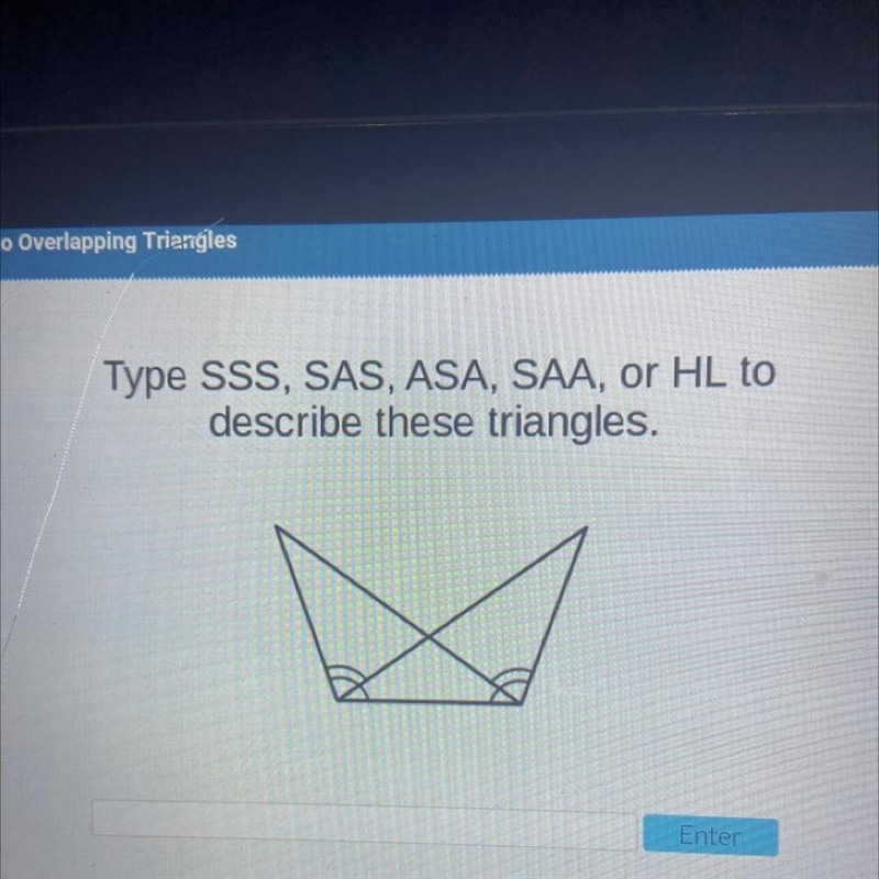 Type SSS, SAS, ASA, SAA, or HL to describe these triangles.-example-1