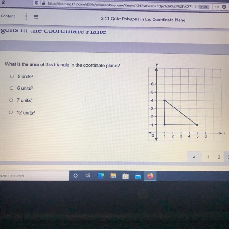 What is the area of this triangle in the coordinate plane?-example-1