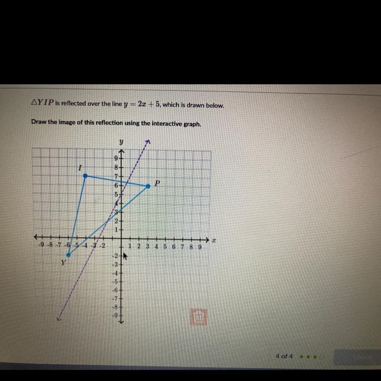 How would I draw the reflection over the line y=2x+5?-example-1