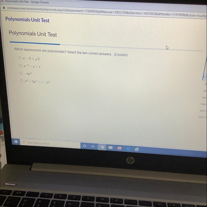 Which expressions are polynomials? Select the two correct answers. (2 points) ox-3+ ſo-example-1