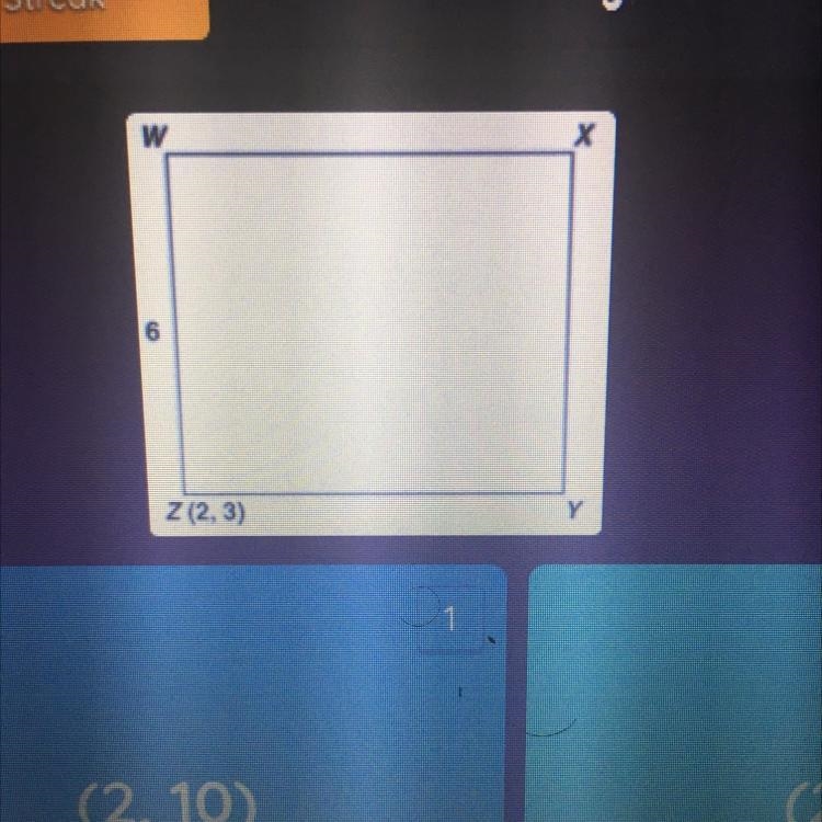 Figure WXYZ is a rectangle. What are the coordinates of point W?-example-1