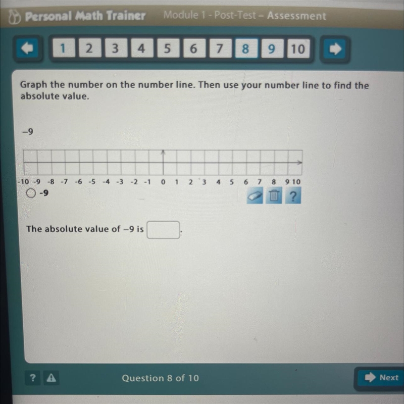 Graph the number on the number line. Then use your number line to find the absolute-example-1