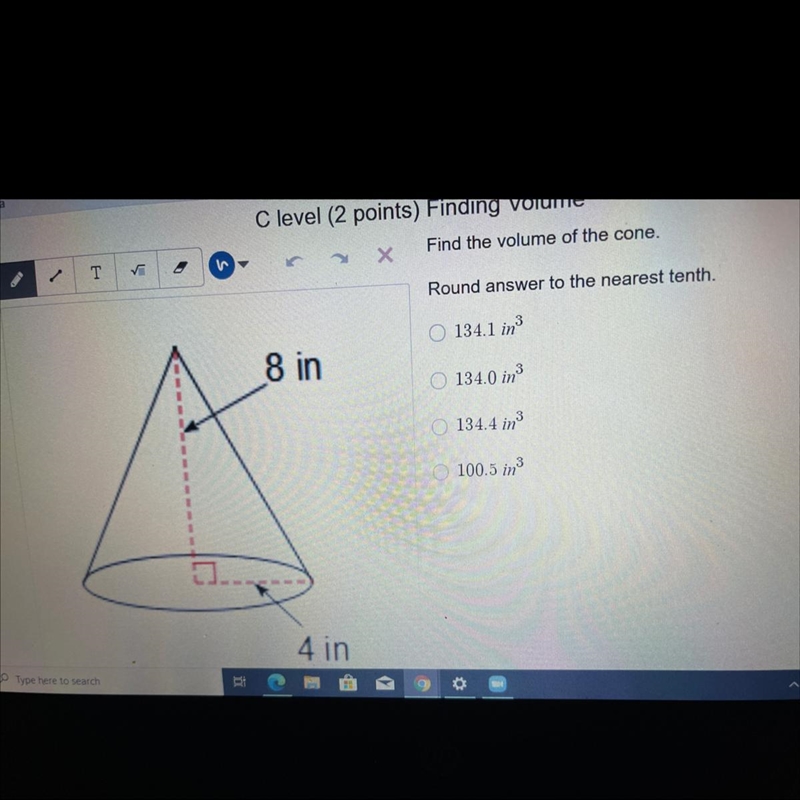 NEED HELP ASAP find the volume of the cone-example-1