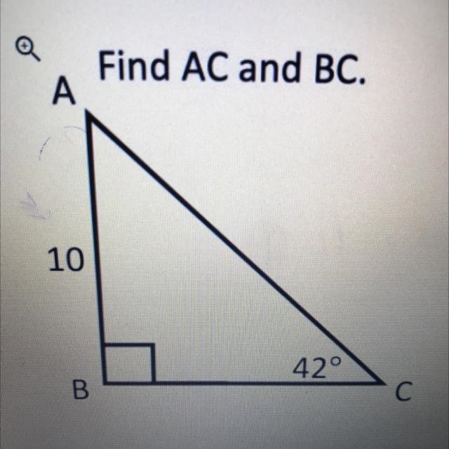 Find AC and BC. Answers: 14.94 13.46 11.10 10 Please help.-example-1