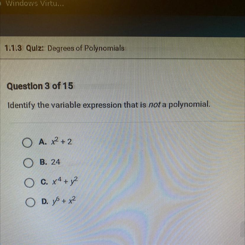 Identify the variable expression that is not a polynomial.-example-1