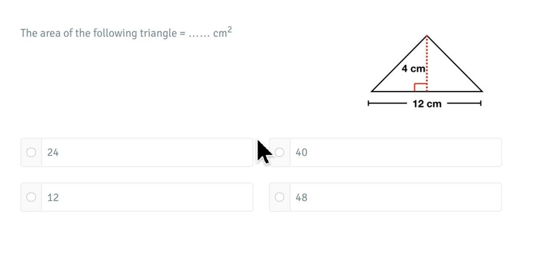 The area of the following triangle is...?-example-1